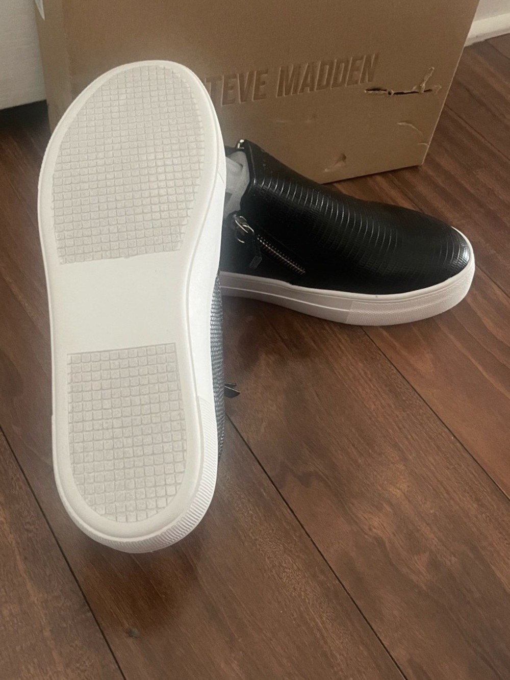 Steve Madden Black Slip-On Sneakers with White Platform Sole